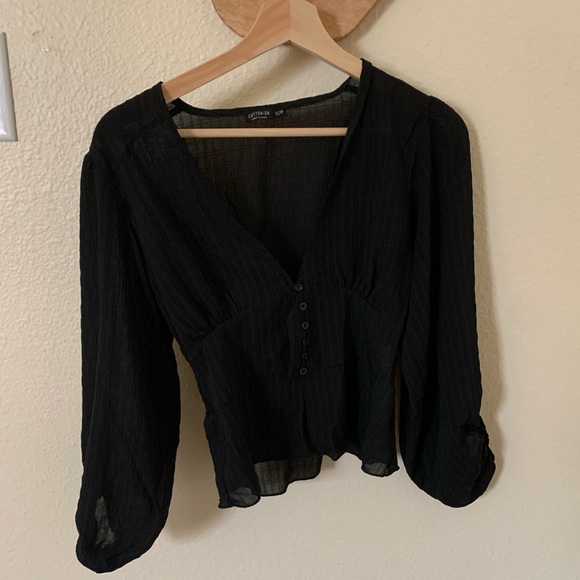 Never worn long bell sleeve button up crop blouse - Picture 1 of 3